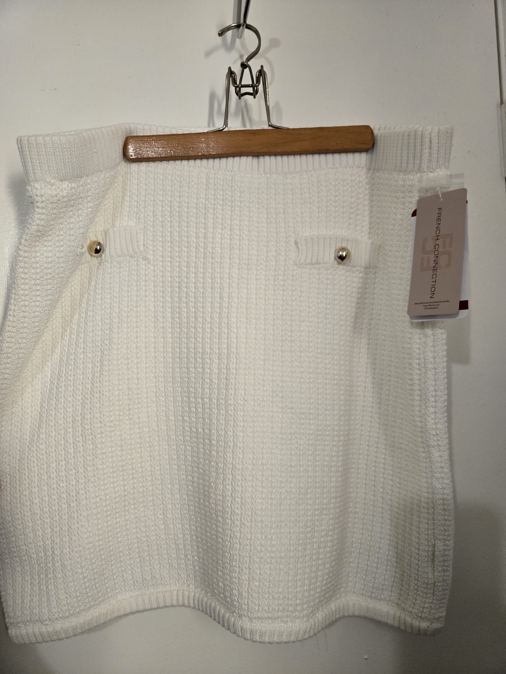 French Connection Cream Knit Mini Skirt with Gold Buttons